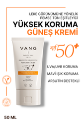 Vang Pembe Renkli Yüz Güneş Kremi, SPF 50+, Leke Karşıtı & Ton Eşitleyici, Yeni Nesil Filtreli, Yüksek Koruma, Tüm Cilt Tipleri, 50 ml