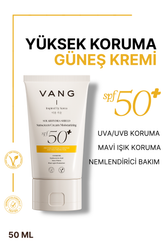 Vang Nemlendirici Etkili Yüz Güneş Kremi SPF 50+, UVA/UVB Yüksek Koruma, Mavi Işık Koruma, Tüm Cilt Tipleri İçin, 50 ml