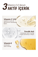 Vang Leke Karşıtı & Aydınlatıcı C Vitamini Serumu | E Vitamini & Ferulic Asit | Nemlendirici & Kırışıklık Karşıtı 30 ml