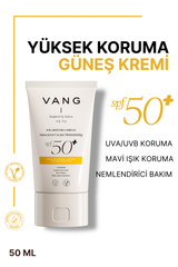 Vang Nemlendirici Etkili Yüz Güneş Kremi SPF 50+, UVA/UVB Yüksek Koruma, Mavi Işık Koruma, Tüm Cilt Tipleri İçin, 50 ml
